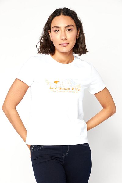 Levi's Women Crew Neck Short Sleeves Graphic Print Shirt, White