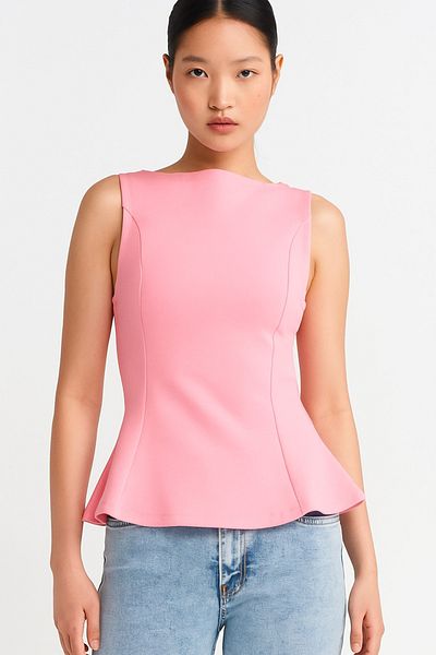 Dilvin 21001 Decolteu barcă Peplum Top-Pulverizare roz