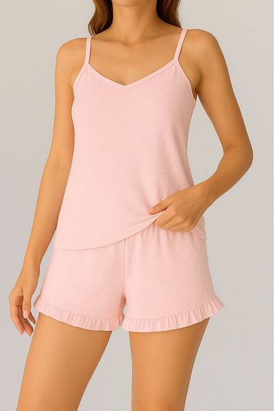 Modayakamoz Women's Rope Strap Undershirt and Bottom Pom Pom Aerobin Short Set