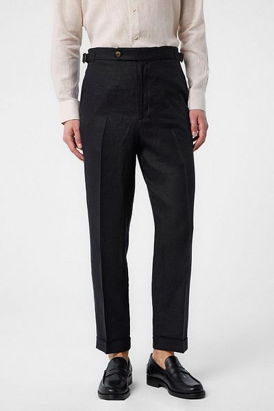 Antioch Black 100% Linen Italian Cut Men's Trousers