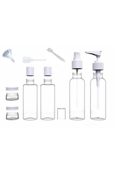 Dali Set recipiente cosmetice reutilizabile, 9 piese, dimensiuni si capacitati diverse, plastic, Alb-Tran