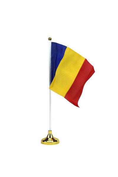 PRC Romanian flag, tricolor with desk stand, 15x21 cm