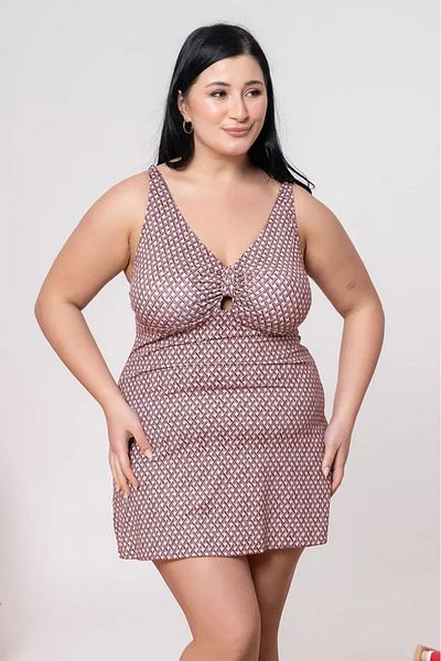YXL COLLECTION Women's Plus Size Plain Strap Skirt Dress Swimsuit Patterned