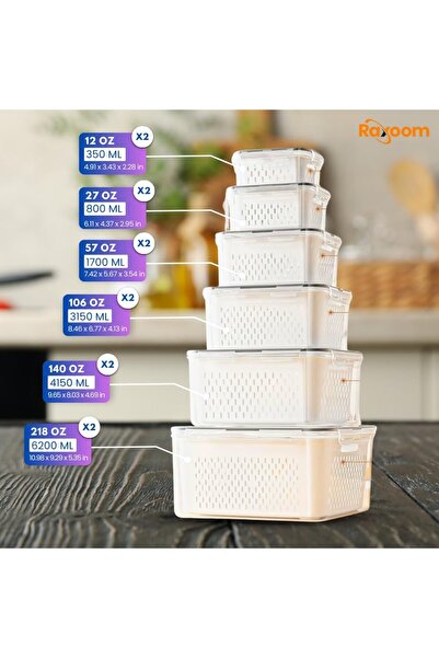 Generic 12 Piece Plastic Fridge Organizers and Storage Drain Food Container For Leak-proof Airtight