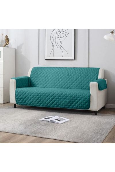 Ralex Husa canapea 3 locuri tip cuvertura matlasata 190 x 177 cm cu laterale, reversibila, Turcoaz