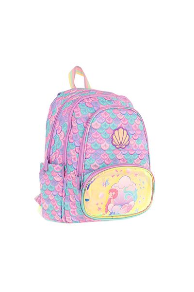 KAUKKO Rucsac de școală pentru copii cu trei ochi (fete) (broderie și imprimeu sirenă) - L5225