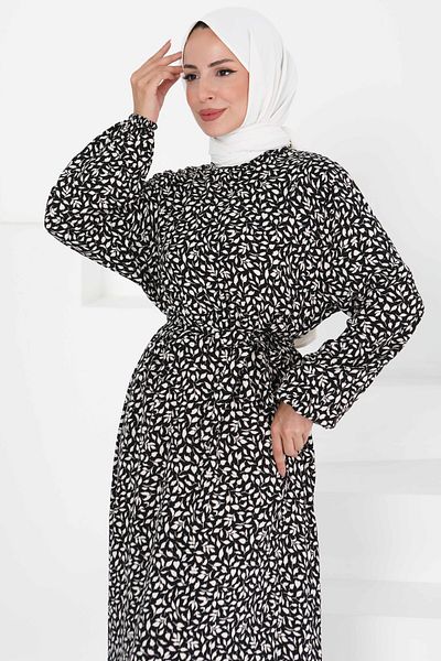 TOFİSA Patterned Belted Dress White - 27426