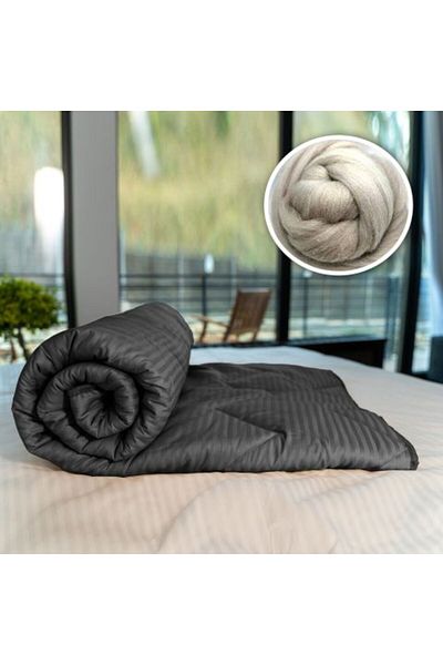 Ralex Quilted Winter Wool Comforter with Damask Cotton Face 160 x 210 cm, Black