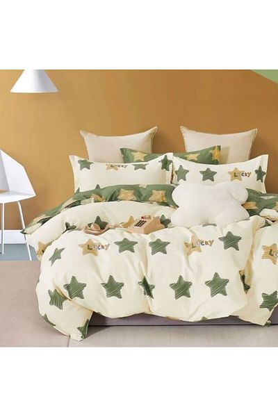 Ralex Single Bed Sheet Percalle Printed Yellow/Green Stars, Pucioasa