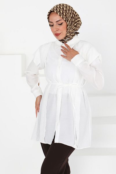 TOFİSA Pleated Tunic White - 27435