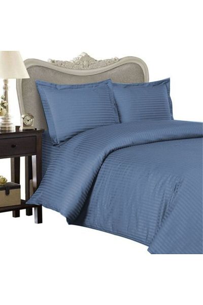 HomePuls Double Bed Linen Set with 2 Duvet Covers 140 x 220 cm, Polycotton Damask 1 cm Stripe, Bed Sheet 230