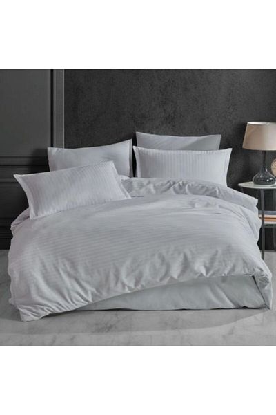HomePuls Bed Linen with Elastic in Damask Cotton 100% Hotel Style, 4 Pieces, Grey