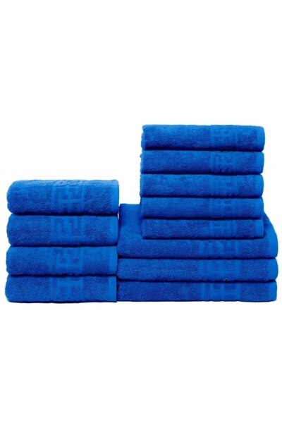OEM Set 12 Bath Towels, Cotton, Uni, Greek Border, 500g/m², Navy Blue
