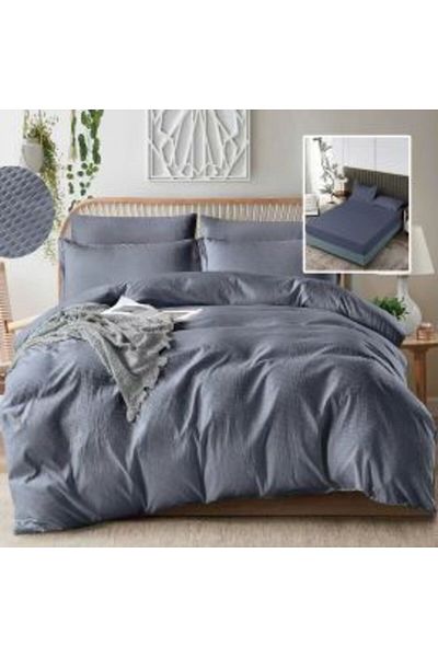 Ralex Double Bed Creponata UNI Bedding Set, 6 Pieces, Anthracite, Pucioasa