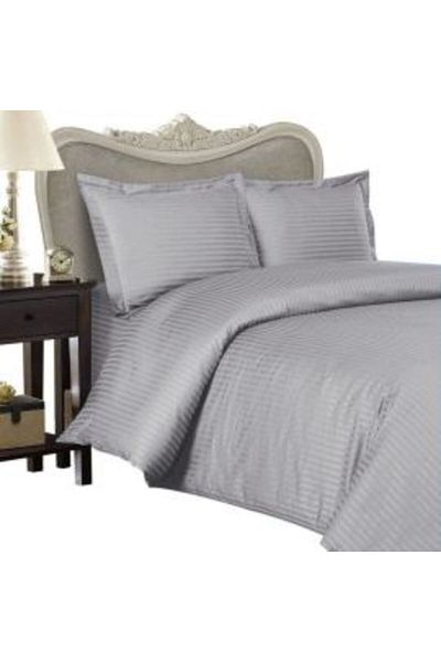 HomePuls King Size Bedding Set - Damask Polycotton Stripe 1 cm, 4 Pieces, Light Grey