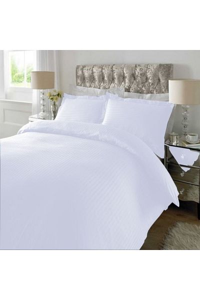 HomePuls King Size Bed Linen Damask Polycotton 1 cm Stripe, 4 Pieces, Bed Sheet 230 x 260 cm, Duvet Cover 200