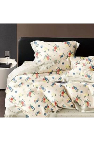 Ralex Double King Size Bedding - 6-Piece Set - Printed Percale Cotton 100% - Florals, Beige