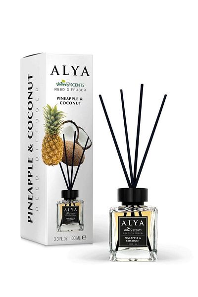 ALYA Odorizant de cameră cu bețișoare – Ananas si nuca de cocos, 120 ml