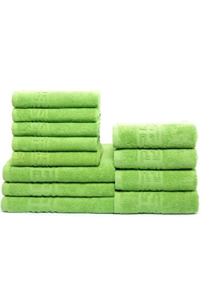 OEM Set 12 Bath Towels, Cotton, Solid, Greek Border, 500g/m², Apple Green
