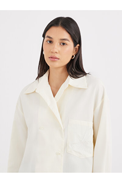 Styli Cream Oversized Longline Shirt with Pocket
