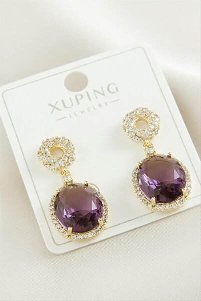 ZERO LAND أقراط Xuping الفاخرة من الفولاذ بحجر الزركون البيضاوي