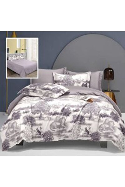 Ralex Lenjerie de pat dublă Finet Cotton Elegance 6 piese, Animale, Mov, Puci...