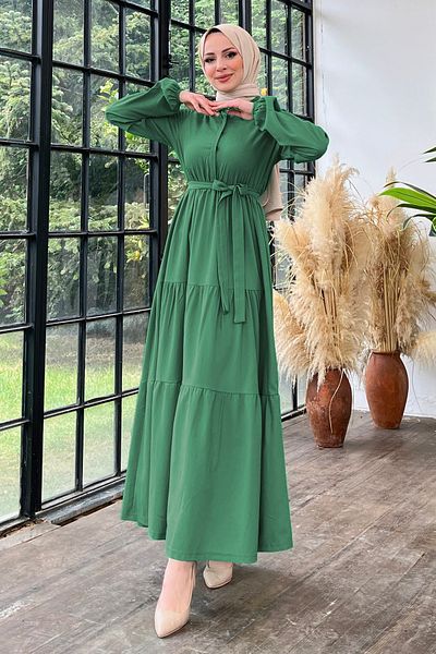 TOFİSA Belted Layered Dress Khaki - 27345