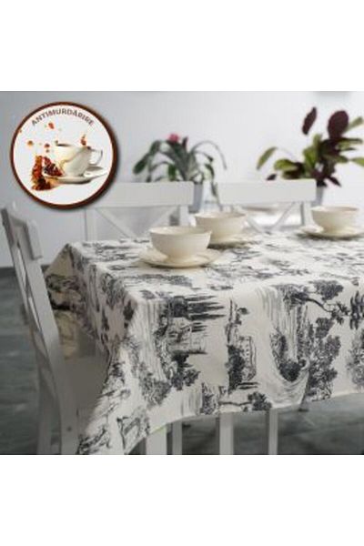 Ralex Antistain Tablecloth 100% Cotton 140 x 180 cm, Story Landscape Black