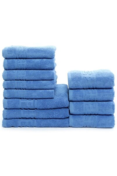 OEM Set 12 bath towels, Cotton, Uni, Greek Border, 500g/m², Light Blue