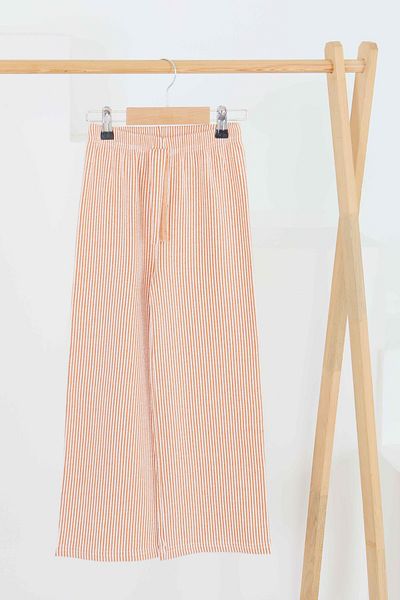 TOFİSA Girl's Orange Striped Elastic Waist Trousers - 27448
