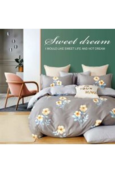 Ralex Double Bed Linen Printed Percale Cotton 100% 4 Pieces - Beige/Green Floral, Pucioasa