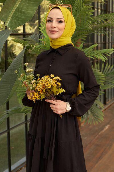 TOFİSA Belted Layered Dress Black - 27345