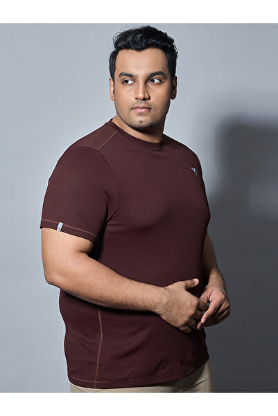 Technosport By Styli Plus Brown Solid Crew Neck Slim Fit T-Shirt