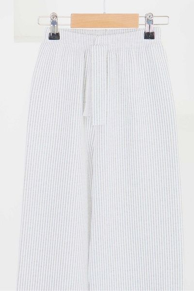 TOFİSA Girl's Gray Striped Elastic Waist Trousers - 27448