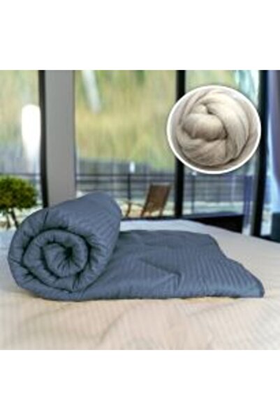 Ralex Quilted Wool Winter Blanket with 100% Cotton Damask Face 140 x 210 cm, Anthracite Gray