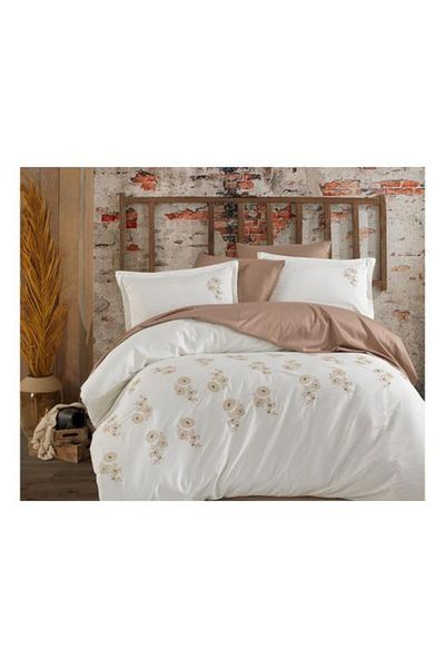 Clasy Lenjerie pat Satin Brodat Premium Lux 100% Bumbac, 6 piese king size, cearsaf 240 x 260 cm, pilota 2