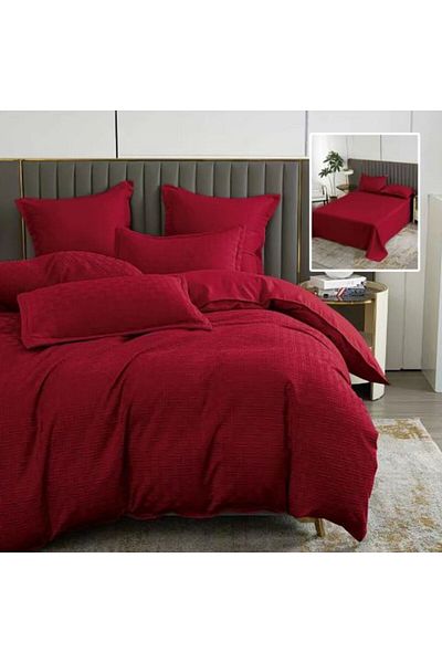 Ralex Double Bedding Set Finet Natur UNI Stripe 6 Pieces, Red, Pucioasa
