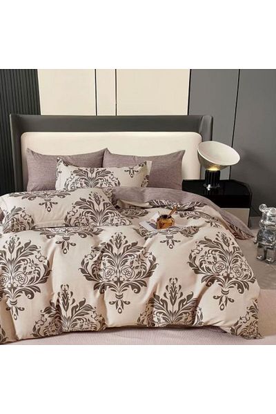 Ralex King Size Bed Linen Set Percale Printed 100% Cotton 6 Pieces - Elegant Brown, Pucioasa