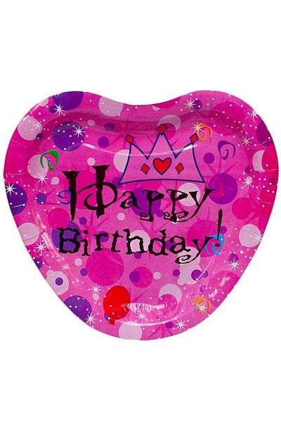 OEM Set de 10 farfurii Happy Birthday, formă de inimă, carton, 23 cm