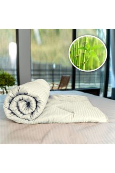 Ralex Quilted Bamboo Winter Comforter with 100% Cotton Damask Cover Linear 200 x 215 cm, Cream