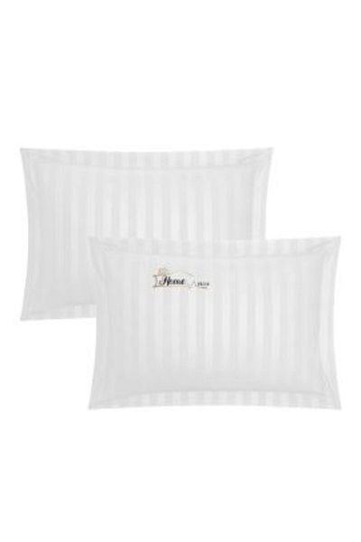 HomePuls Set 2 Pillowcases 50 x 70 cm Damask Cotton 100% Stripe 1 cm with 3.5 cm Border, White