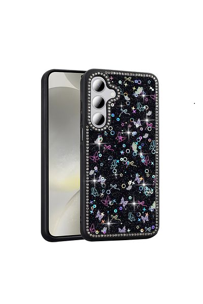 zore حافظة Galaxy S24 FE بتصميم حجري وفضي غطاء EMP Azra - أسود
