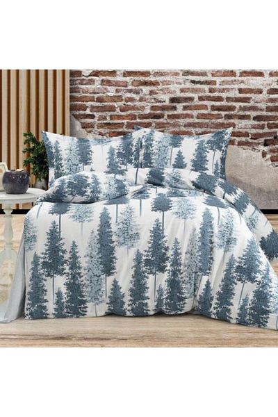 Ralex Double Bed Linen Set Ranforce Cotton 4 Pieces, Blue-Cream