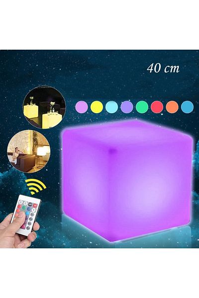 PROCART Taburet cub iluminat cu LED, 40x40 cm, 16 culori, 4 moduri, telecomandă