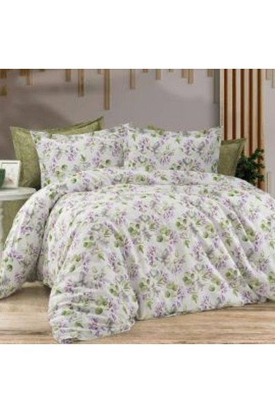 Ralex Double Bed Set Cotton Ranforce 4 Pieces - Green/Purple, Pucioasa