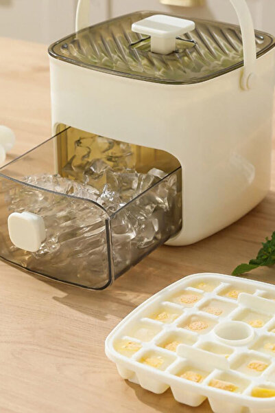 CİYU TİCARET Buz Kalıp Ve Saklama Kutusu 2 Adet Silikon Buz Kalıbı Tepsili Bu...