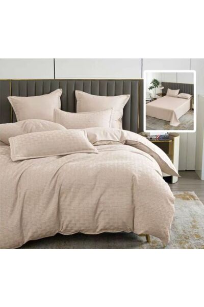 Ralex Double Bed Linen Set - Finet Natur UNI Stripe, Beige, 6 Pieces