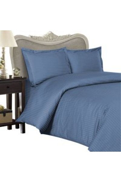 HomePuls Double Bed Linen Set with 2 Duvet Covers 140 x 220 cm, Polycotton Damask 1 cm Stripe, Bed Sheet 230