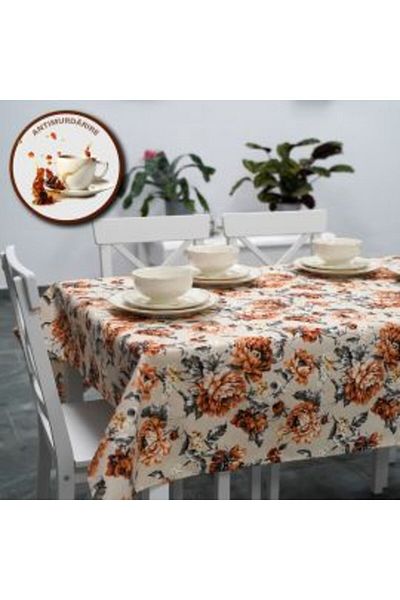 Ralex Antimurdarire Tablecloth 100% Cotton 160 x 220 cm, Orange Flowers