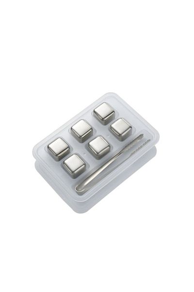 PROCART Set de 6 cuburi de gheață din oțel inoxidabil, clește, cutie de depozitare, 2,6 cm